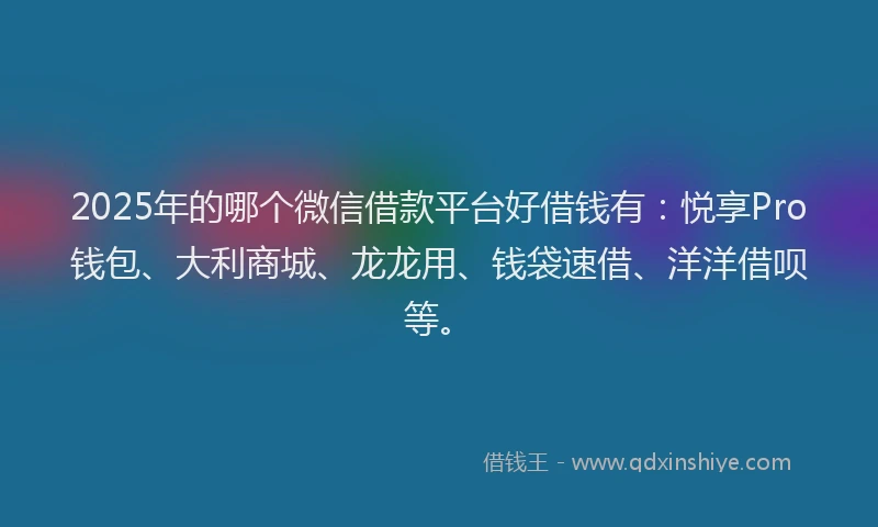 2025年的哪个微信借款平台好借钱有：悦享Pro钱包、大利商城、龙龙用、钱袋速借、洋洋借呗等。