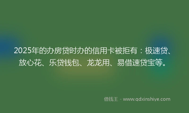 2025年的办房贷时办的信用卡被拒有：极速贷、放心花、乐贷钱包、龙龙用、易借速贷宝等。