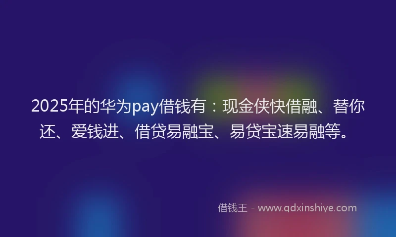 2025年的华为pay借钱有：现金侠快借融、替你还、爱钱进、借贷易融宝、易贷宝速易融等。