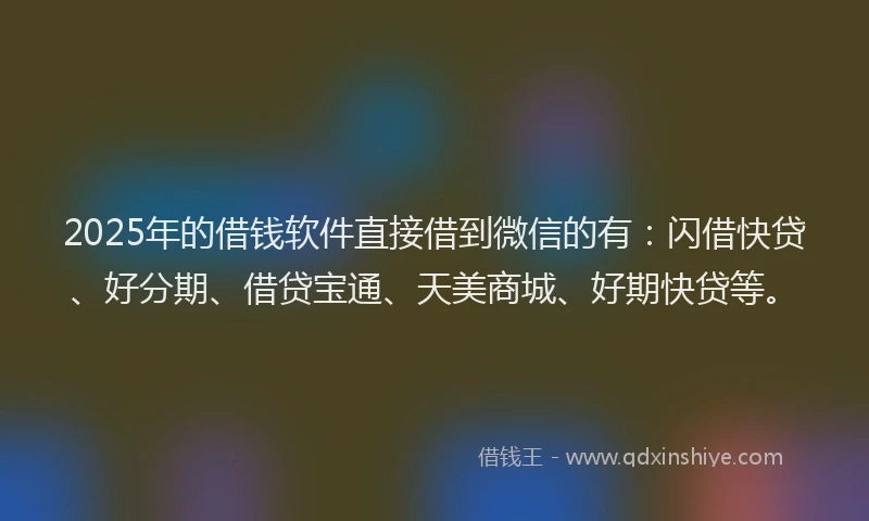 2025年的借钱软件直接借到微信的有：闪借快贷、好分期、借贷宝通、天美商城、好期快贷等。