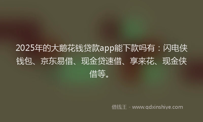 2025年的大鹅花钱贷款app能下款吗有：闪电侠钱包、京东易借、现金贷速借、享来花、现金侠借等。