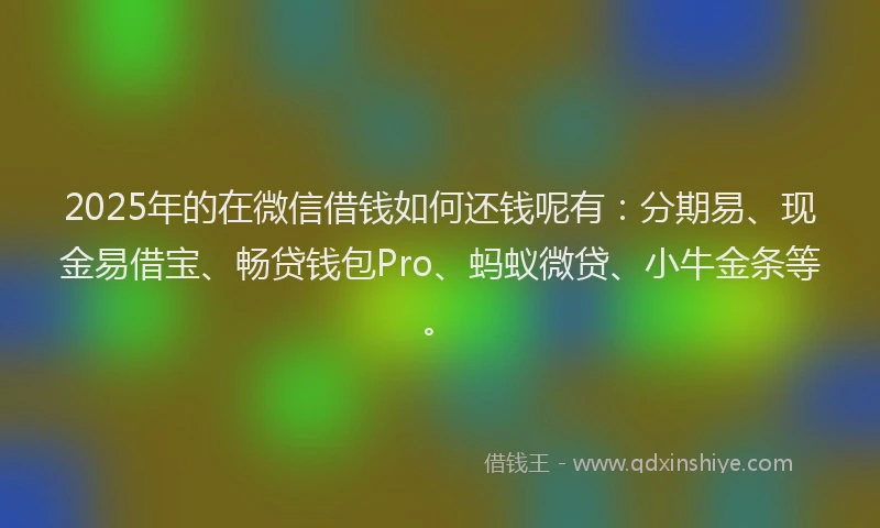 2025年的在微信借钱如何还钱呢有：分期易、现金易借宝、畅贷钱包Pro、蚂蚁微贷、小牛金条等。