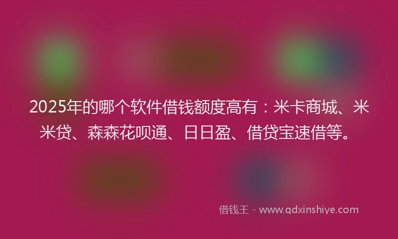 2025年的哪个软件借钱额度高有：米卡商城、米米贷、森森花呗通、日日盈、借贷宝速借等。