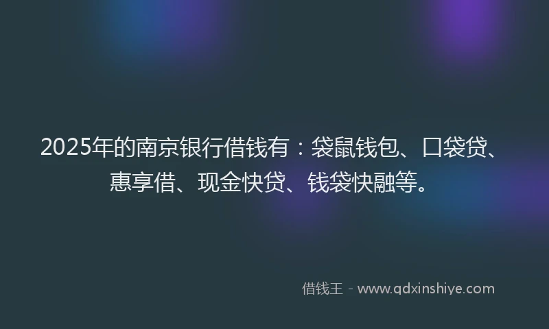 2025年的南京银行借钱有：袋鼠钱包、口袋贷、惠享借、现金快贷、钱袋快融等。