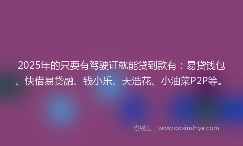 2025年的只要有驾驶证就能贷到款有：易贷钱包、快借易贷融、钱小乐、天浩花、小油菜P2P等。