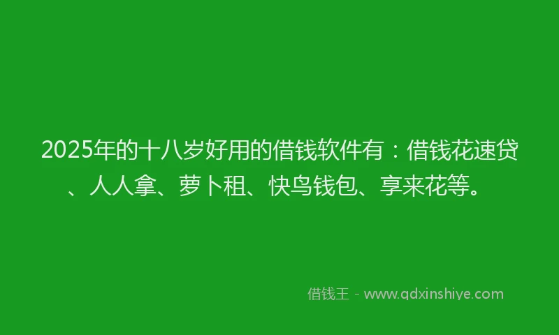 2025年的十八岁好用的借钱软件有：借钱花速贷、人人拿、萝卜租、快鸟钱包、享来花等。