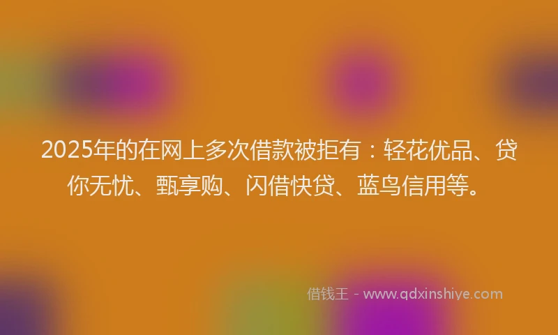 2025年的在网上多次借款被拒有：轻花优品、贷你无忧、甄享购、闪借快贷、蓝鸟信用等。