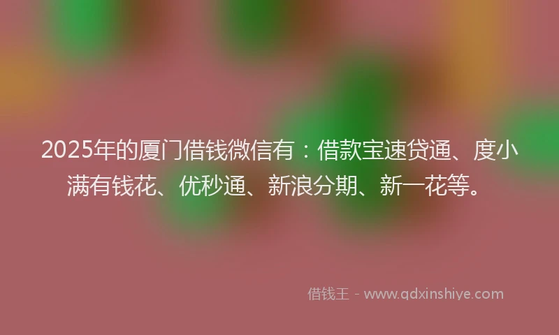 2025年的厦门借钱微信有：借款宝速贷通、度小满有钱花、优秒通、新浪分期、新一花等。