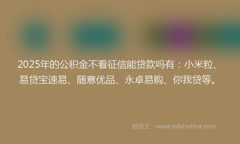 2025年的公积金不看征信能贷款吗有：小米粒、易贷宝速易、随意优品、永卓易购、你我贷等。