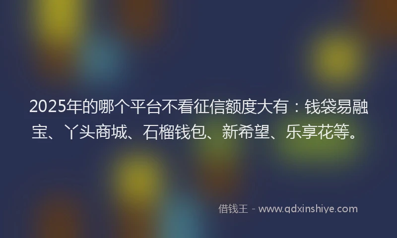 2025年的哪个平台不看征信额度大有：钱袋易融宝、丫头商城、石榴钱包、新希望、乐享花等。