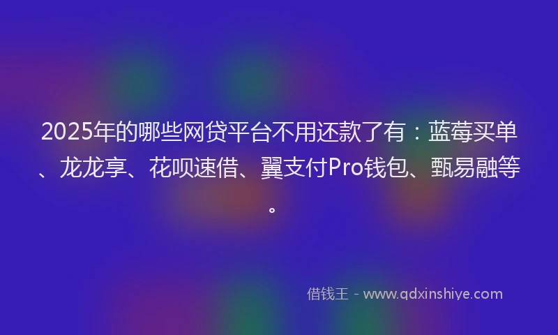2025年的哪些网贷平台不用还款了有：蓝莓买单、龙龙享、花呗速借、翼支付Pro钱包、甄易融等。