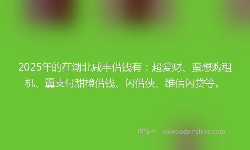 2025年的在湖北咸丰借钱有：超爱财、蛮想购租机、翼支付甜橙借钱、闪借侠、维信闪贷等。