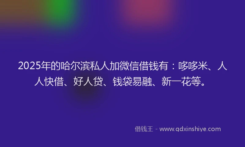 2025年的哈尔滨私人加微信借钱有：哆哆米、人人快借、好人贷、钱袋易融、新一花等。