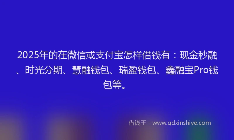 2025年的在微信或支付宝怎样借钱有：现金秒融、时光分期、慧融钱包、瑞盈钱包、鑫融宝Pro钱包等。
