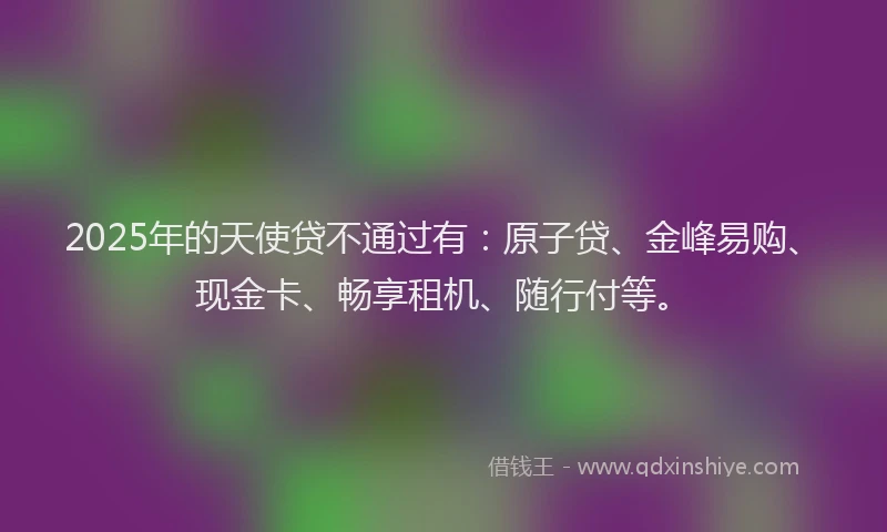2025年的天使贷不通过有：原子贷、金峰易购、现金卡、畅享租机、随行付等。