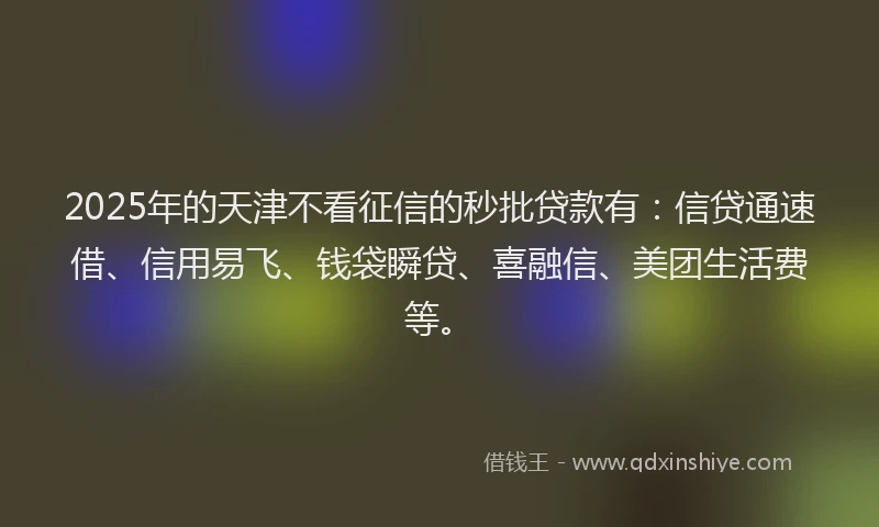2025年的天津不看征信的秒批贷款有：信贷通速借、信用易飞、钱袋瞬贷、喜融信、美团生活费等。
