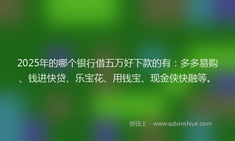 2025年的哪个银行借五万好下款的有：多多易购、钱进快贷、乐宝花、用钱宝、现金侠快融等。