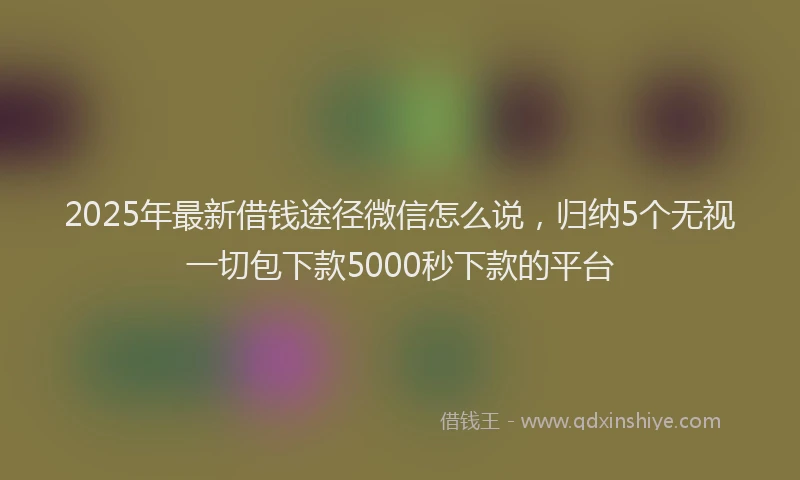 2025年最新借钱途径微信怎么说，归纳5个无视一切包下款5000秒下款的平台