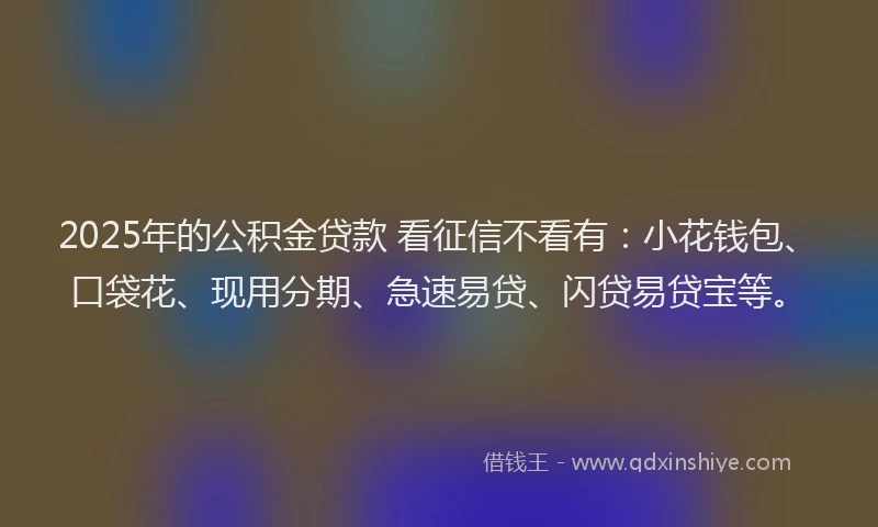 2025年的公积金贷款 看征信不看有：小花钱包、口袋花、现用分期、急速易贷、闪贷易贷宝等。
