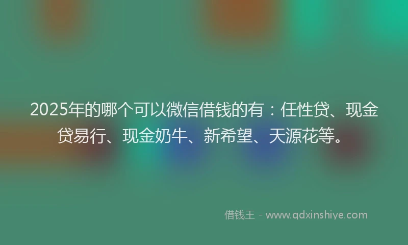 2025年的哪个可以微信借钱的有：任性贷、现金贷易行、现金奶牛、新希望、天源花等。