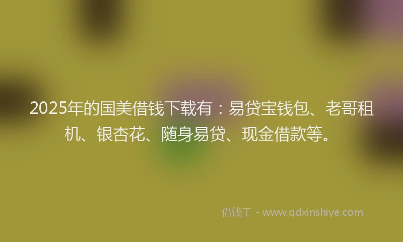 2025年的国美借钱下载有：易贷宝钱包、老哥租机、银杏花、随身易贷、现金借款等。
