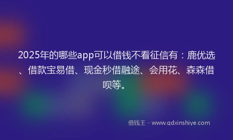 2025年的哪些app可以借钱不看征信有：鹿优选、借款宝易借、现金秒借融途、会用花、森森借呗等。