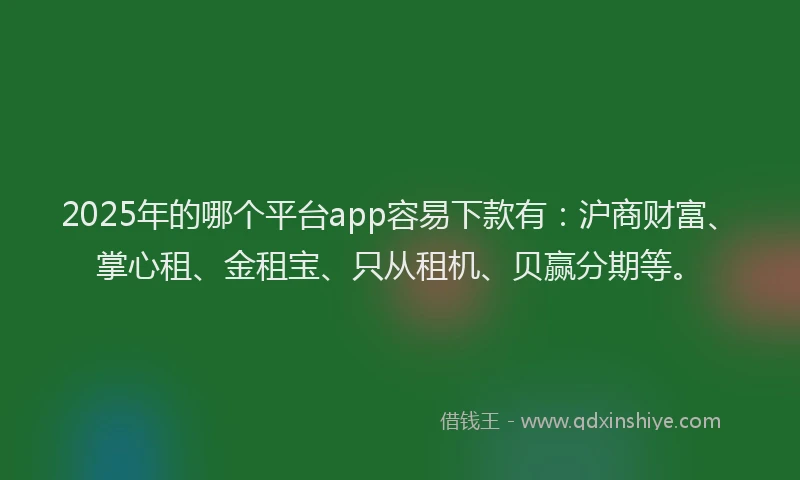 2025年的哪个平台app容易下款有：沪商财富、掌心租、金租宝、只从租机、贝赢分期等。