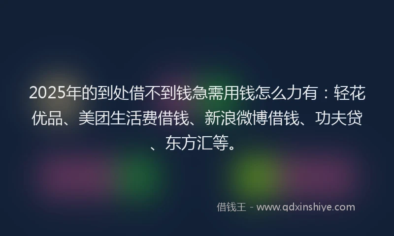 2025年的到处借不到钱急需用钱怎么力有：轻花优品、美团生活费借钱、新浪微博借钱、功夫贷、东方汇等。