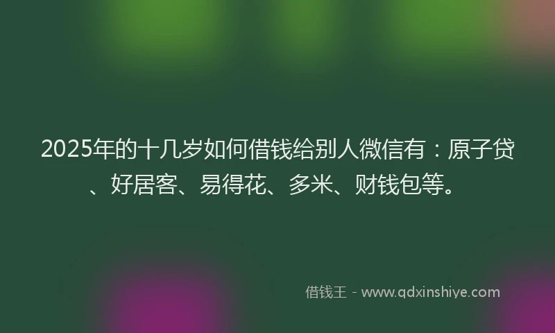 2025年的十几岁如何借钱给别人微信有：原子贷、好居客、易得花、多米、财钱包等。