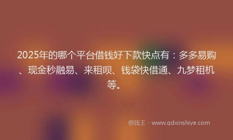 2025年的哪个平台借钱好下款快点有：多多易购、现金秒融易、来租呗、钱袋快借通、九梦租机等。