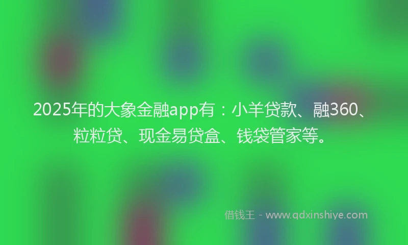 2025年的大象金融app有：小羊贷款、融360、粒粒贷、现金易贷盒、钱袋管家等。