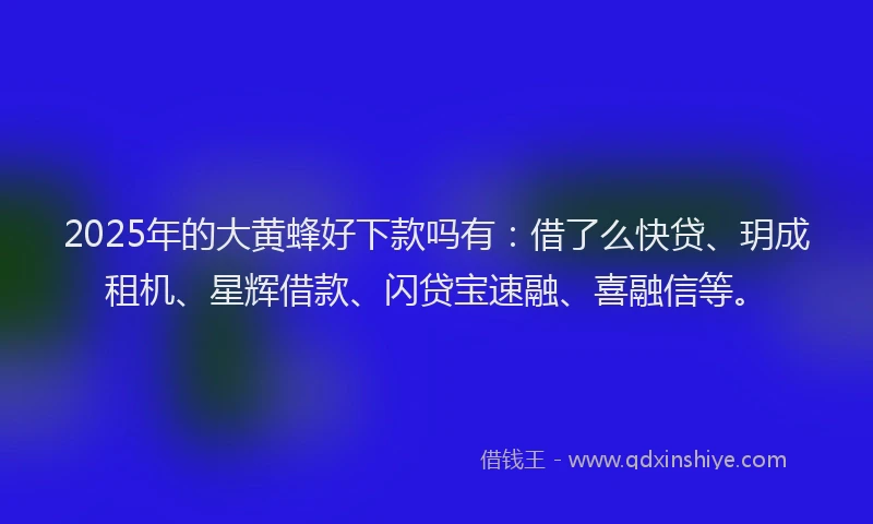 2025年的大黄蜂好下款吗有：借了么快贷、玥成租机、星辉借款、闪贷宝速融、喜融信等。