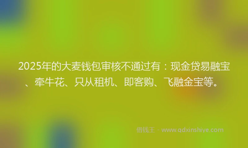 2025年的大麦钱包审核不通过有：现金贷易融宝、牵牛花、只从租机、即客购、飞融金宝等。