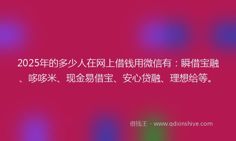 2025年的多少人在网上借钱用微信有：瞬借宝融、哆哆米、现金易借宝、安心贷融、理想给等。