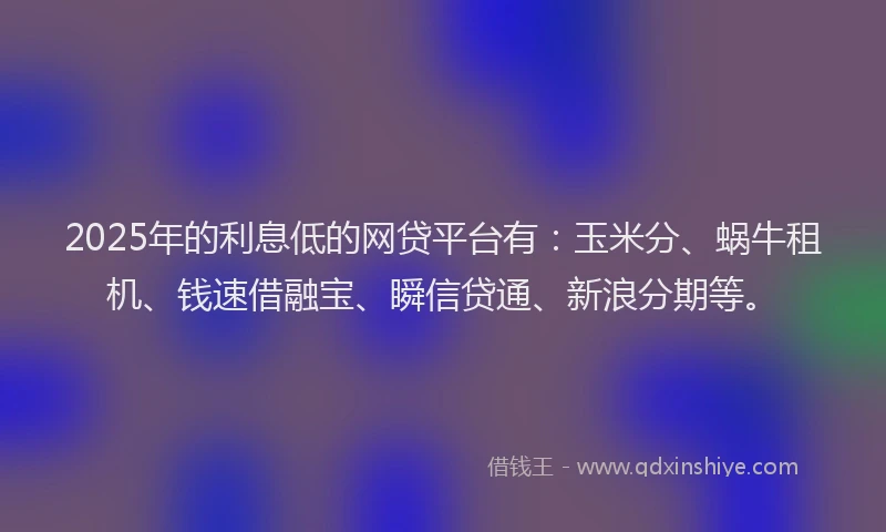 2025年的利息低的网贷平台有：玉米分、蜗牛租机、钱速借融宝、瞬信贷通、新浪分期等。