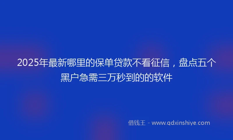 2025年最新哪里的保单贷款不看征信，盘点五个黑户急需三万秒到的的软件