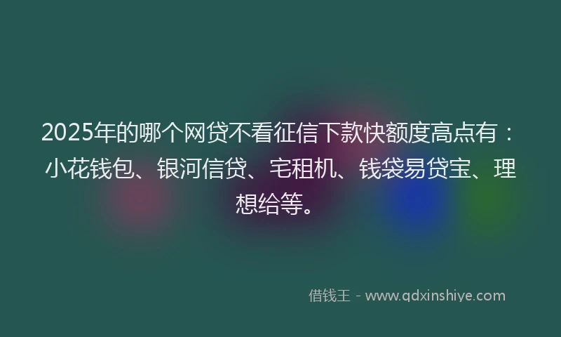2025年的哪个网贷不看征信下款快额度高点有：小花钱包、银河信贷、宅租机、钱袋易贷宝、理想给等。