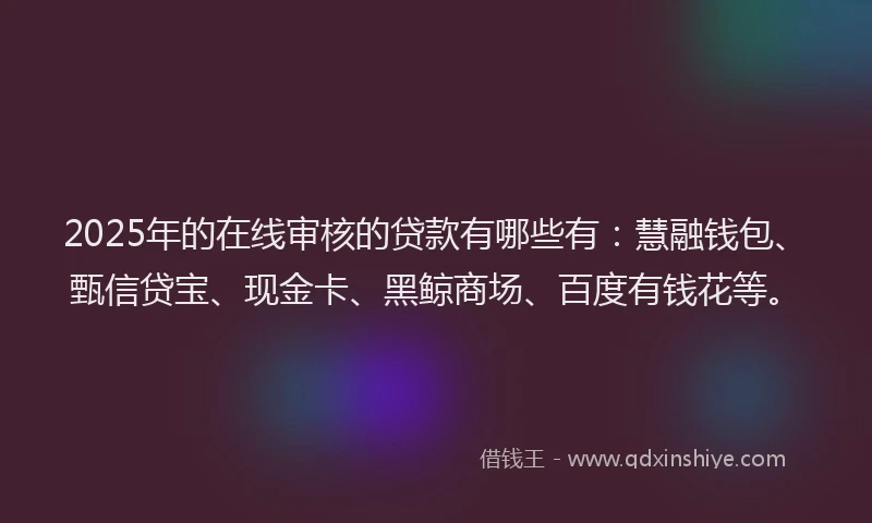 2025年的在线审核的贷款有哪些有：慧融钱包、甄信贷宝、现金卡、黑鲸商场、百度有钱花等。