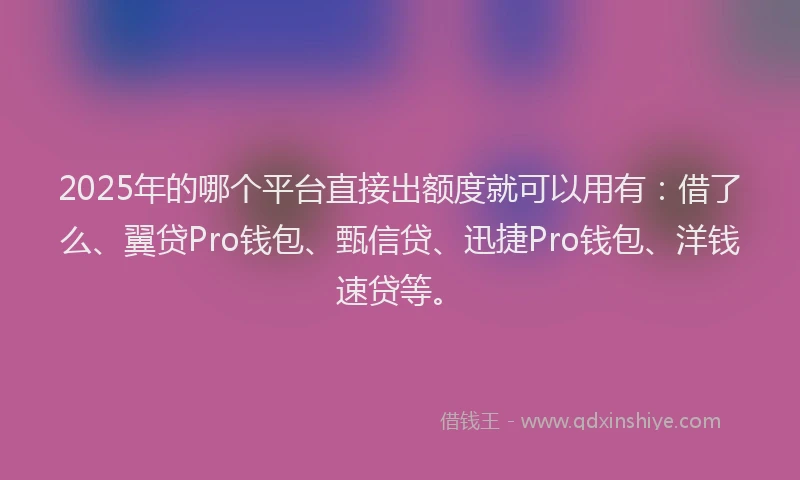 2025年的哪个平台直接出额度就可以用有：借了么、翼贷Pro钱包、甄信贷、迅捷Pro钱包、洋钱速贷等。