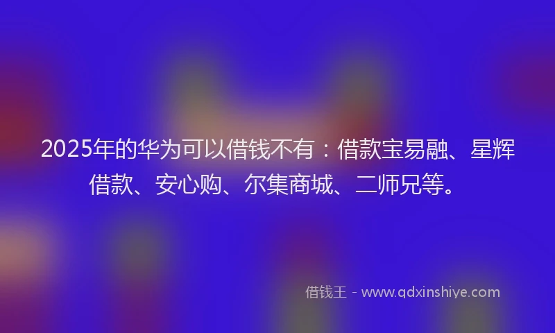 2025年的华为可以借钱不有：借款宝易融、星辉借款、安心购、尔集商城、二师兄等。