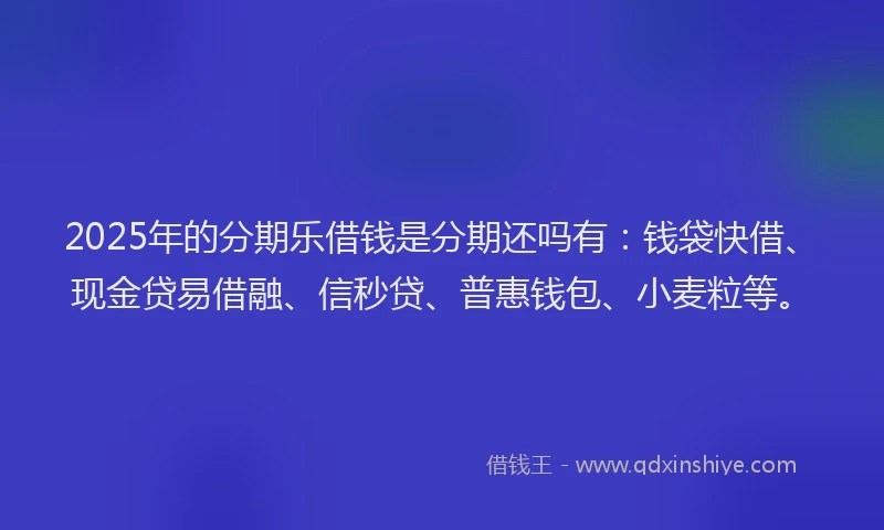 2025年的分期乐借钱是分期还吗有：钱袋快借、现金贷易借融、信秒贷、普惠钱包、小麦粒等。