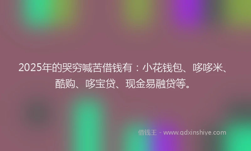 2025年的哭穷喊苦借钱有：小花钱包、哆哆米、酷购、哆宝贷、现金易融贷等。