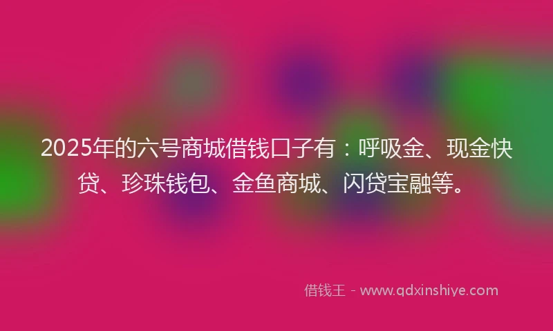 2025年的六号商城借钱口子有：呼吸金、现金快贷、珍珠钱包、金鱼商城、闪贷宝融等。