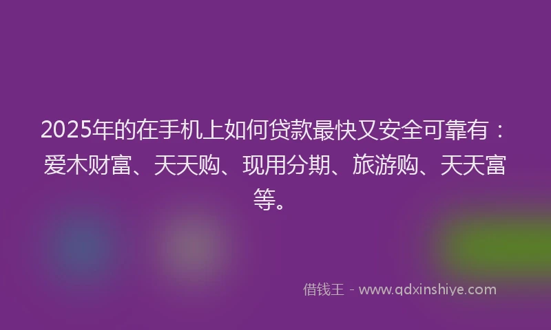2025年的在手机上如何贷款最快又安全可靠有：爱木财富、天天购、现用分期、旅游购、天天富等。