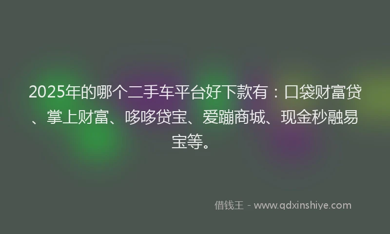 2025年的哪个二手车平台好下款有：口袋财富贷、掌上财富、哆哆贷宝、爱蹦商城、现金秒融易宝等。
