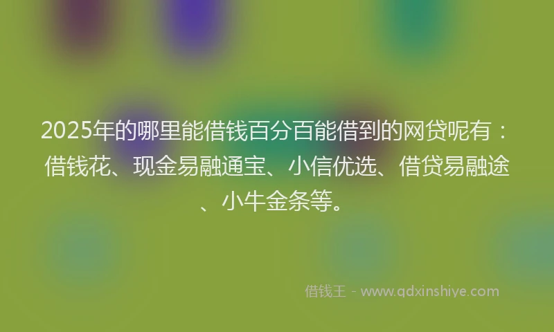 2025年的哪里能借钱百分百能借到的网贷呢有：借钱花、现金易融通宝、小信优选、借贷易融途、小牛金条等。