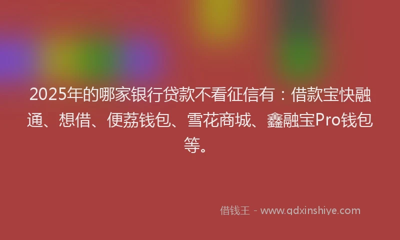 2025年的哪家银行贷款不看征信有：借款宝快融通、想借、便荔钱包、雪花商城、鑫融宝Pro钱包等。