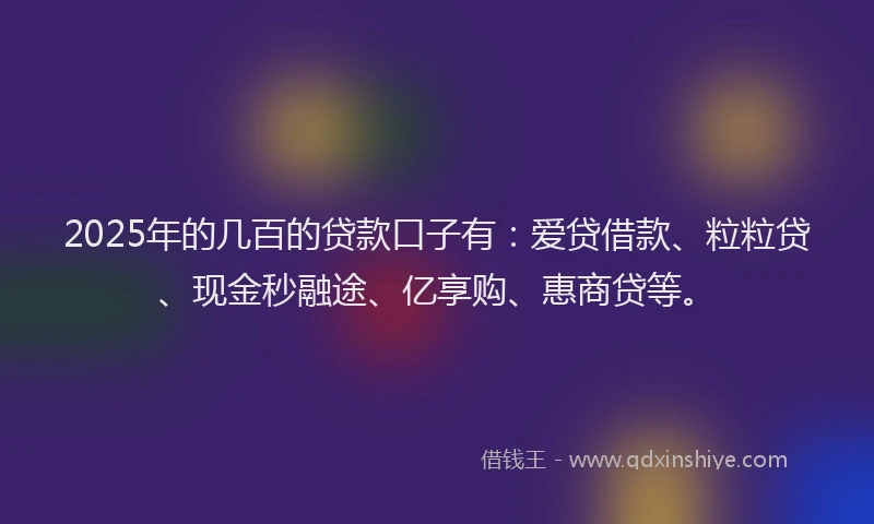 2025年的几百的贷款口子有：爱贷借款、粒粒贷、现金秒融途、亿享购、惠商贷等。