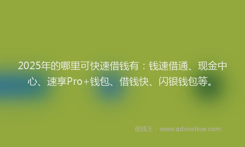 2025年的哪里可快速借钱有：钱速借通、现金中心、速享Pro+钱包、借钱快、闪银钱包等。