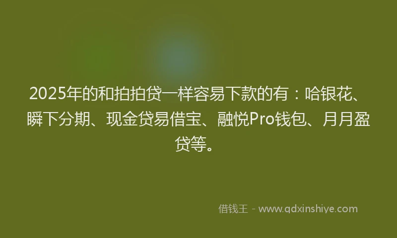 2025年的和拍拍贷一样容易下款的有：哈银花、瞬下分期、现金贷易借宝、融悦Pro钱包、月月盈贷等。